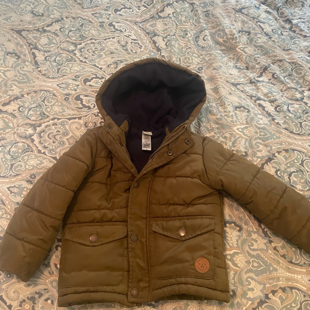 Toddler Size 2T Little Me Olive Green Puffer Coat with Hood